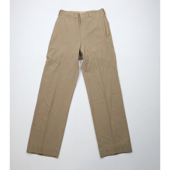 Vintage 50s Rockabilly Mens 30x32 Rayon Gabardine Wide Leg Chino Pants Beige USA